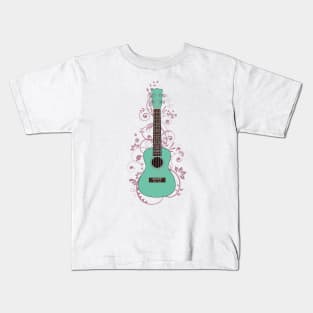 Surf Green Ukulele Flowering Vines Kids T-Shirt